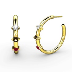 Lita Halka Küpe - Kök yakut, dumanlı kuvars ve beyaz zirkon 8 ayar altın küpe #ym9qdm