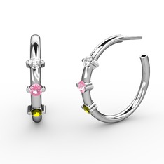 Peridot, pembe kuvars ve swarovski 18 ayar beyaz altın küpe