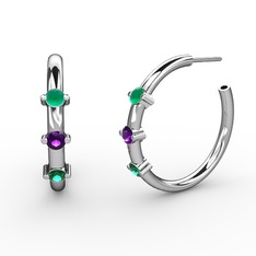 Lita Halka Küpe - Yeşil kuvars, ametist ve kök zümrüt 925 ayar gümüş küpe #z1216p