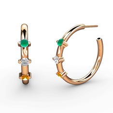 Lita Halka Küpe - Sitrin, swarovski ve kök zümrüt 14 ayar rose altın küpe #zkn74b