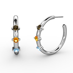 Lita Halka Küpe - Akuamarin, sitrin ve dumanlı kuvars 18 ayar beyaz altın küpe #zkxjjy