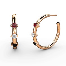 Lita Halka Küpe - Siyah zirkon, pırlanta ve garnet 18 ayar rose altın küpe (0.22 karat) #zlwepv