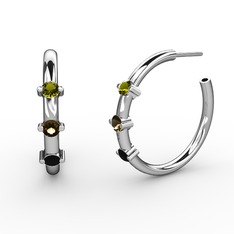 Siyah zirkon, dumanlı kuvars ve peridot 18 ayar beyaz altın küpe