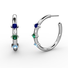 Akuamarin, yeşil kuvars ve lab safir 925 ayar gümüş küpe