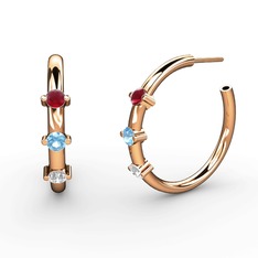 Pırlanta, akuamarin ve kök yakut 18 ayar rose altın küpe (0.22 karat)