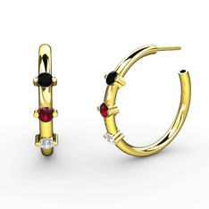 Swarovski, garnet ve siyah zirkon 14 ayar altın küpe