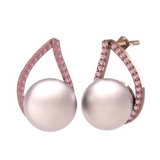 Aya İnci Küpe - Pembe inci ve pembe kuvars 925 ayar rose altın kaplama gümüş küpe #10deiba