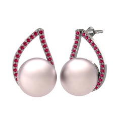 Pembe inci ve rodolit garnet 14 ayar beyaz altın küpe