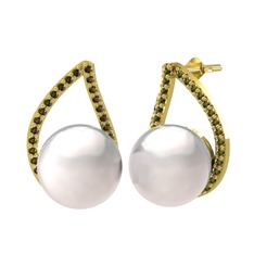 Aya İnci Küpe - Inci ve peridot 925 ayar altın kaplama gümüş küpe #121lsww