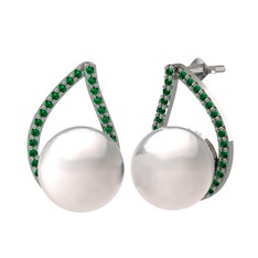 Aya İnci Küpe - Inci ve yeşil kuvars 8 ayar beyaz altın küpe #13129u5