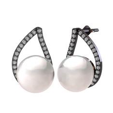Aya İnci Küpe - Inci ve swarovski 925 ayar siyah rodyum kaplama gümüş küpe #14p13mz