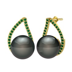 Siyah inci ve yeşil kuvars 925 ayar altın kaplama gümüş küpe