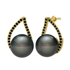 Aya İnci Küpe - Siyah inci ve siyah zirkon 925 ayar altın kaplama gümüş küpe #170ptr7