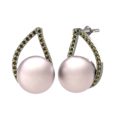 Pembe inci ve peridot 18 ayar beyaz altın küpe