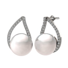 Inci ve swarovski 8 ayar beyaz altın küpe