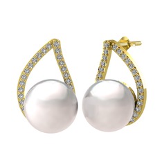 Aya İnci Küpe - Inci ve beyaz zirkon 14 ayar altın küpe #1k33180