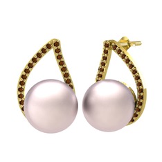 Aya İnci Küpe - Pembe inci ve dumanlı kuvars 925 ayar altın kaplama gümüş küpe #1kzbmmx