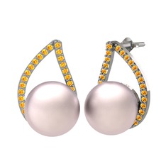 Aya İnci Küpe - Pembe inci ve sitrin 925 ayar gümüş küpe #1l6xreo