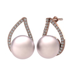 Aya İnci Küpe - Pembe inci ve swarovski 18 ayar rose altın küpe #1lhq1nn