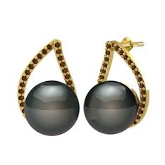 Aya İnci Küpe - Siyah inci ve dumanlı kuvars 925 ayar altın kaplama gümüş küpe #1lks7lq