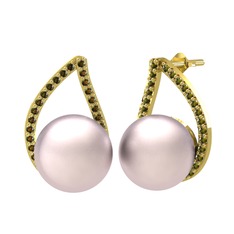 Pembe inci ve peridot 18 ayar altın küpe