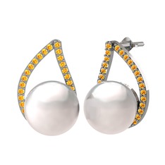 Aya İnci Küpe - Inci ve sitrin 8 ayar beyaz altın küpe #1r7rc93