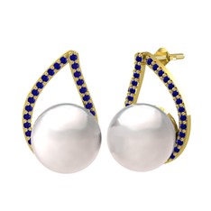 Inci ve lab safir 18 ayar altın küpe