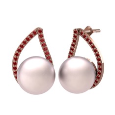 Aya İnci Küpe - Pembe inci ve garnet 8 ayar rose altın küpe #6x4nqn