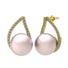 Aya İnci Küpe - Pembe inci ve pırlanta 18 ayar altın küpe (0.3872 karat) #areke2