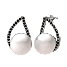 Inci ve siyah zirkon 14 ayar beyaz altın küpe