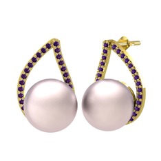 Aya İnci Küpe - Pembe inci ve ametist 8 ayar altın küpe #cg1gtu