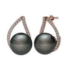 Aya İnci Küpe - Siyah inci ve swarovski 8 ayar rose altın küpe #cjyo62