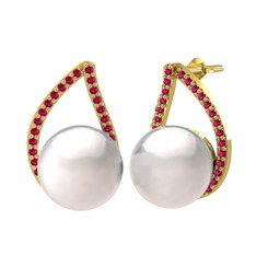 Aya İnci Küpe - Inci ve rodolit garnet 925 ayar altın kaplama gümüş küpe #dkghmw