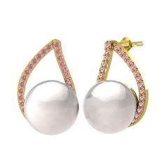 Aya İnci Küpe - Inci ve pembe kuvars 14 ayar altın küpe #haxbhc