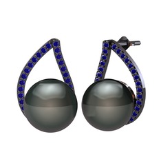 Aya İnci Küpe - Siyah inci ve lab safir 925 ayar siyah rodyum kaplama gümüş küpe #q5shzq