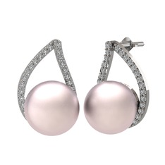 Pembe inci ve swarovski 18 ayar beyaz altın küpe