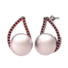 Aya İnci Küpe - Pembe inci ve garnet 18 ayar beyaz altın küpe #t0u9b4