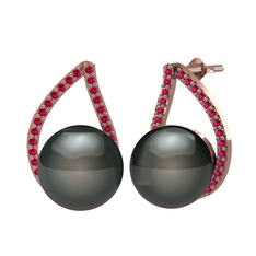 Siyah inci ve rodolit garnet 8 ayar rose altın küpe