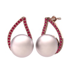Aya İnci Küpe - Pembe inci ve rodolit garnet 8 ayar rose altın küpe #tfmgbd