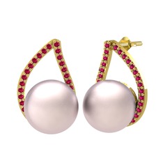 Pembe inci ve rodolit garnet 18 ayar altın küpe
