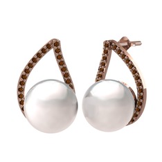 Inci ve dumanlı kuvars 18 ayar rose altın küpe