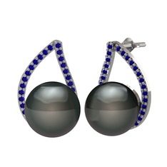 Aya İnci Küpe - Siyah inci ve lab safir 8 ayar beyaz altın küpe #yc3h0n