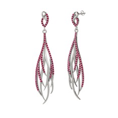 Rodolit garnet 14 ayar beyaz altın küpe