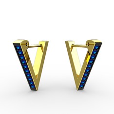 V Küpe - Lab safir 18 ayar altın küpe #izbeif