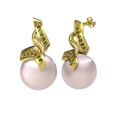 Kraliyet İnci Küpe - Pembe inci ve peridot 18 ayar altın küpe #11s6y21