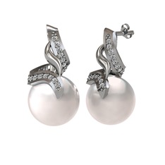 Kraliyet İnci Küpe - Inci ve swarovski 14 ayar beyaz altın küpe #1768xxw