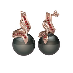 Kraliyet İnci Küpe - Siyah inci ve garnet 18 ayar rose altın küpe #1arnhut