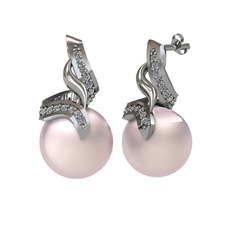 Kraliyet İnci Küpe - Pembe inci ve pırlanta 925 ayar gümüş küpe (0.4576 karat) #1ba383p