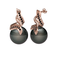 Kraliyet İnci Küpe - Siyah inci ve siyah zirkon 8 ayar rose altın küpe #1bjl3o7