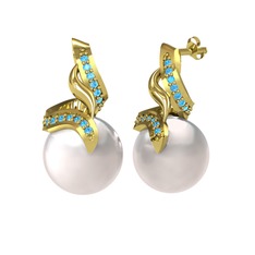 Kraliyet İnci Küpe - Inci ve akuamarin 925 ayar altın kaplama gümüş küpe #1d4d7q7